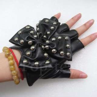 Rivets & Butterfly kidskin gloves Lady gaga Black SJ36  