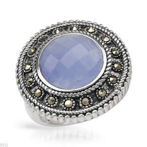 Genuine Morne RougeTM Ladies Ring. Violet Jade And Metallic Marcasite 