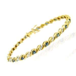  9ct Yellow Gold Sapphire & Diamond Bracelet: Jewelry