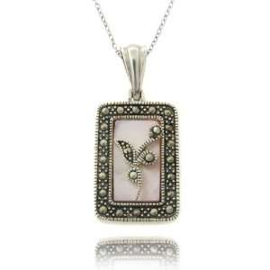    Sterling Silver Marcasite Pink Shell Rectangle Pendant: Jewelry