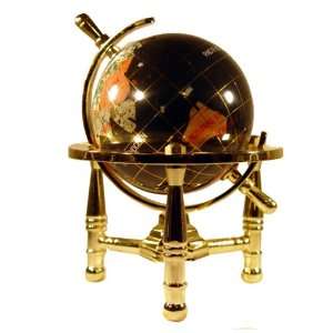   Black Onyx Ocean Mini Table Top Gemstone World Globe with Gold Tripod