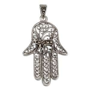   Silver 24x36mm Filigree with Marcasite Hand Of God Pendant Jewelry