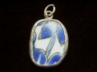 Petite Ming Pottery Shard Pendant ~ Leaves in Blue  