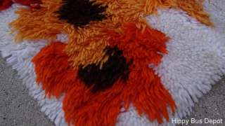   Century Danish Modern Orange Browns Poppy Latch Hook Rug SHAG vintage