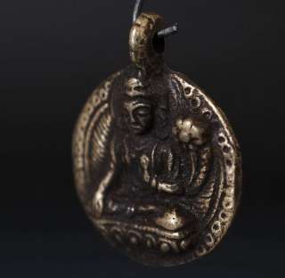 Tibet Buddhist Bronze Kwan Yin Statue Amulet pendant  