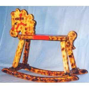  Wooden Rocking Horse   Burnt And Oiled & Hand Painted RED 