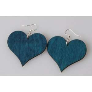  Wooden   Style Blue Solid Heart Earrings Jewelry