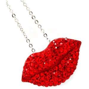  Kiss My Lips Red Crystal Stones Love Fashion Necklace 