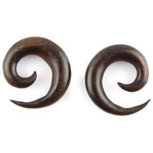  Hand Carved Sono Wood Spiral Earrings   Gauge: 8mm / 0g 