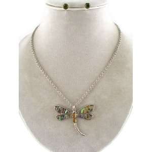  Fashion Jewelry ~ Abalone Dragonfly Pendant Necklace and 
