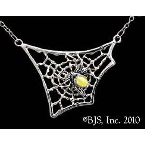 Spider with Gemstone Abdomen Web Necklace, Sterling Silver, Yellow set 