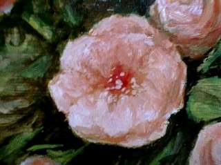 FRAMED OIL PAINTING FRENCH GLORIOUS PINK ROSES BOUQUET  