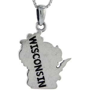  Sterling Silver Wisconsin State Map Pendant, 1 1/4 in 