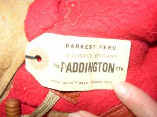 Eden Paddington Bear Stuffed Plush Green Hat Red Coat  