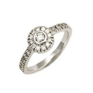 18K White Gold Ring, Accentuated With a Bezel Center Set Diamond And 