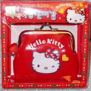  Japanese Anime WINKING HELLO KITTY Face on RED COIN PURSE 