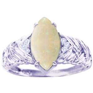  14K White Gold Dramatic Marquis Gemstone Ring Opal, size8 