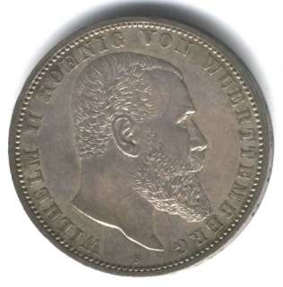 GERMANY WURTTEMBERG COIN 5 MARC 1908 F AU  