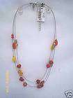 Chicos Illusion Wire Beaded Necklace Red Yellow NWT