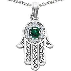   Hamsa Hand Pendant by Devorah with Created Emerald FREE GIFT PACKAGING