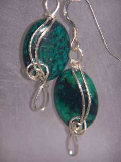 ALLURING AZURITE WIRE WRAPPED EARRINGS STERLING SILVER  