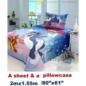 Tom and Jerry cat mouse single bed a Sheet and 1 pillowcase Set 2pcs 