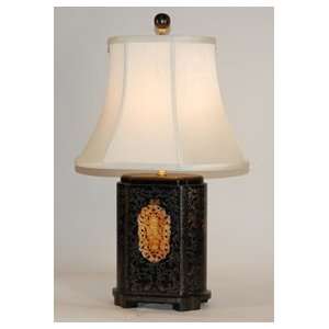  Black Incised Wood and Soapstone Table Lamp