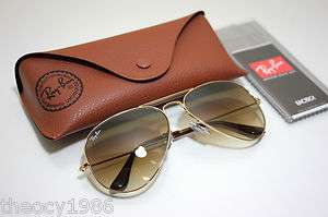 Rayban 3025 001/51 Brown Gradient Faded Gold Aviator Sunglasses 58mm 