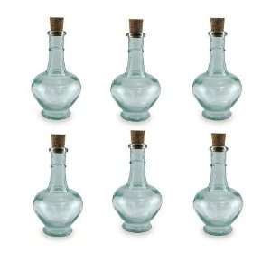  Set of 6 Clear Green Recycled Glass Decor Navarra Bottles 