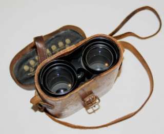 French WWI Military Navy Binoculars Field Glasses w/ Case   Deraisme 