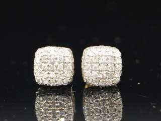 MENS YELLOW GOLD .50C DIAMOND 3D CUBE STUD EARRINGS  