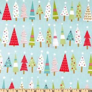   Frosted Christmas Trees Blue Fabric By The Yard: Arts, Crafts & Sewing