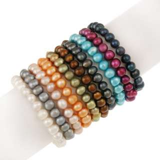 Set of 10 Multi colored Pearl Stretch Bracelets (8 9mm)  