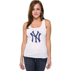 New York Yankees Womens White Primary Logo Fashion Rib Tank:  