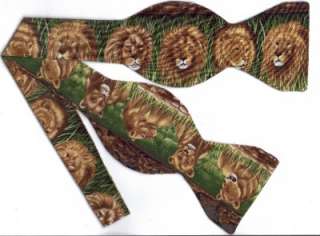 SELF TIE BOW TIE AFRICAN LIONS IN THE GRASS  