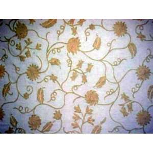 Crewel Fabric Floral Vine White on off White Cotton:  Home 