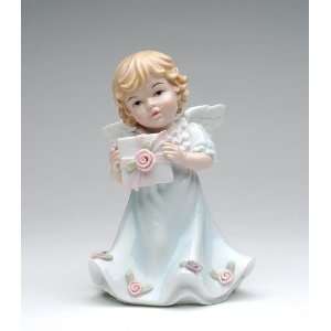   White Ceramic Girl Angel With Gift Pack In Hand Figurine: Home