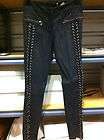 ROBERTO CAVALLI $4680.00 BLACK SUEDE PANTS WITH GOLD CHAINS SIZE 40 US 