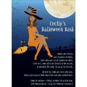  Witch In Flight African American Halloween Invitations 