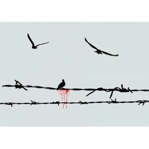    Removable Wall Decals  Bird bleeding on a wire: Home Improvement
