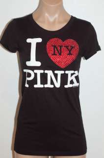 Victorias Secret I LOVE PINK NY Bling T Shirt Tee S  