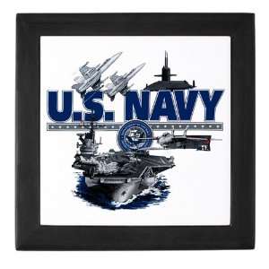 Keepsake Box Black US Navy with Aircraft Carrier Planes Submarine and 