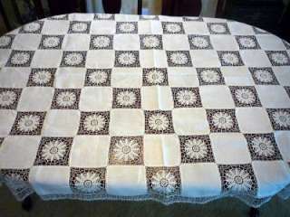 Vintage Handmade Tablecloth 72x52 Crochet Inserts  