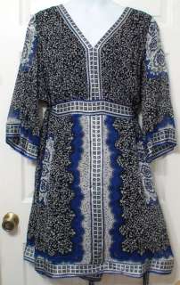 NWOT I.N.C. Blue White Black 100% Silk Dress Lined Size 24  