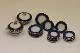 miniature royal blue and gold dinner set is a bright white high glazed