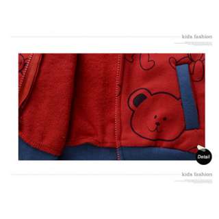 New ! Kids Boy Cartoon Bear Fleece Long Sleeve Hoodie Coat 2805  