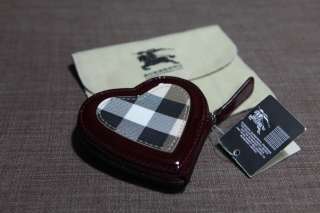 NEW Authentic BURBERRY Zip Around Heart Shaped Red Coin Purse Wallet 