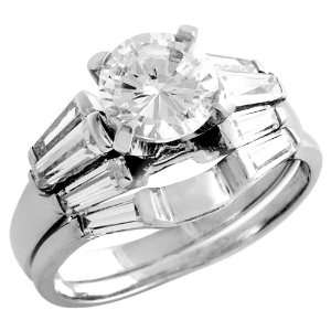   Sterling Silver Womens Cubic Zirconia Wedding Set Ring Jewelry