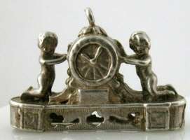 FINE Vintage English STERLING Silver Ormolu MANTLE CLOCK Charm CHERUBS 