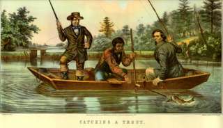  BLACK AMERICANA TROUT FISH CREEL BOAT LAKE GRNTLEMEN FISHERMEN  